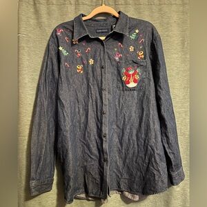 Vintage Karen Scott denim Christmas shirt